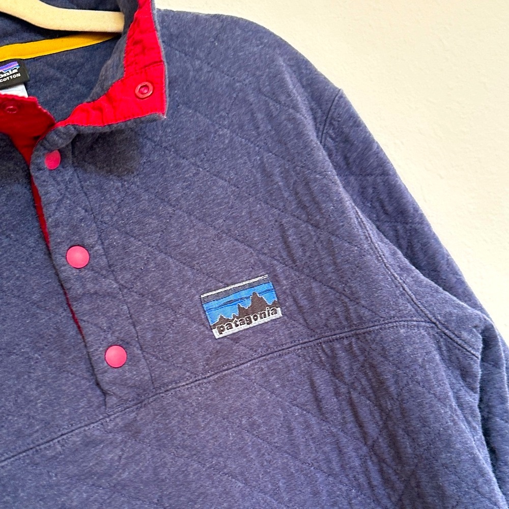 Vintage Patagonia Quilted Pullover Fleece – Blue Retro Logo Patch 90s Y2K Mens S